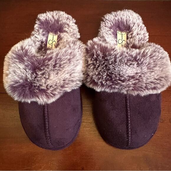 Jessica Simpson Slippers Plum Purple XL 4 - 5 Faux Fur Slip on Girls Memory Foam - Picture 6 of 7